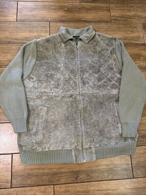 Haband  Leather Jacket Men's Size 3XL Green ROCKABILLY Knit Sweater Coat
